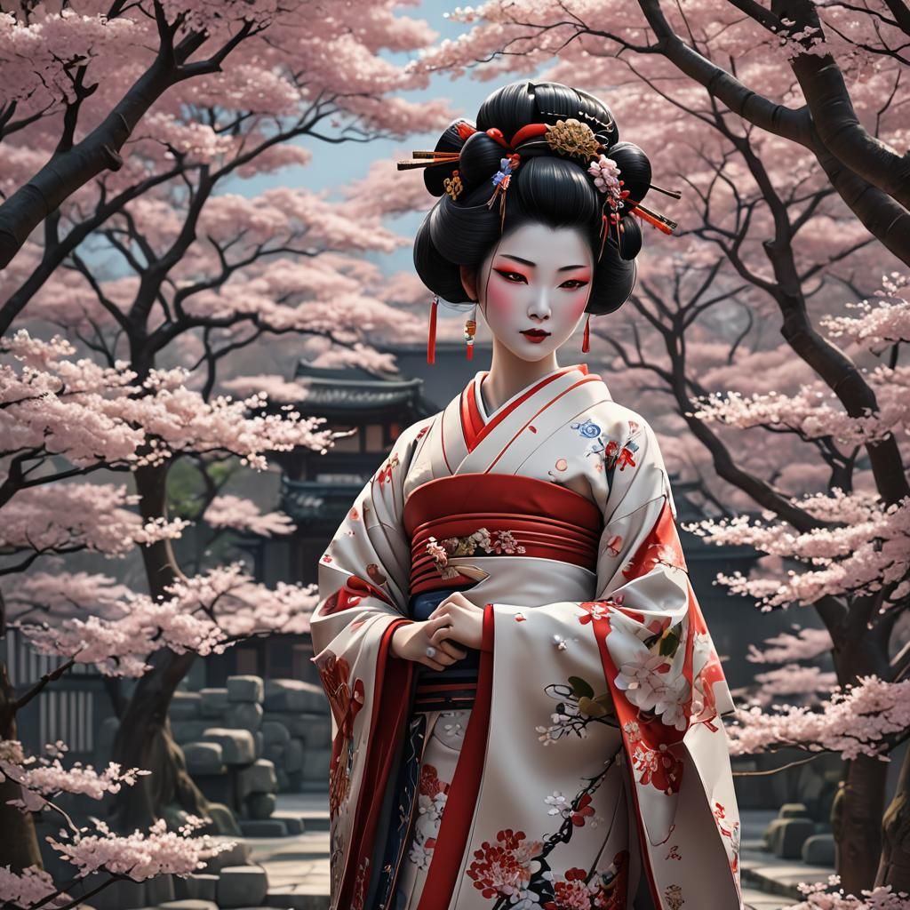 Curvy Geisha by Sakura Trees in 3D Anime Art