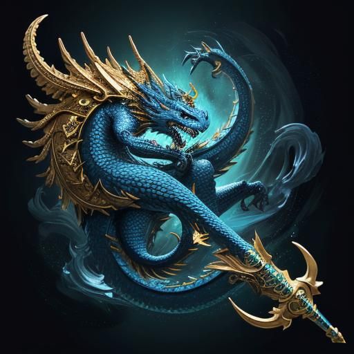 Blue Dragon Concept Art in Oil Painting Style
