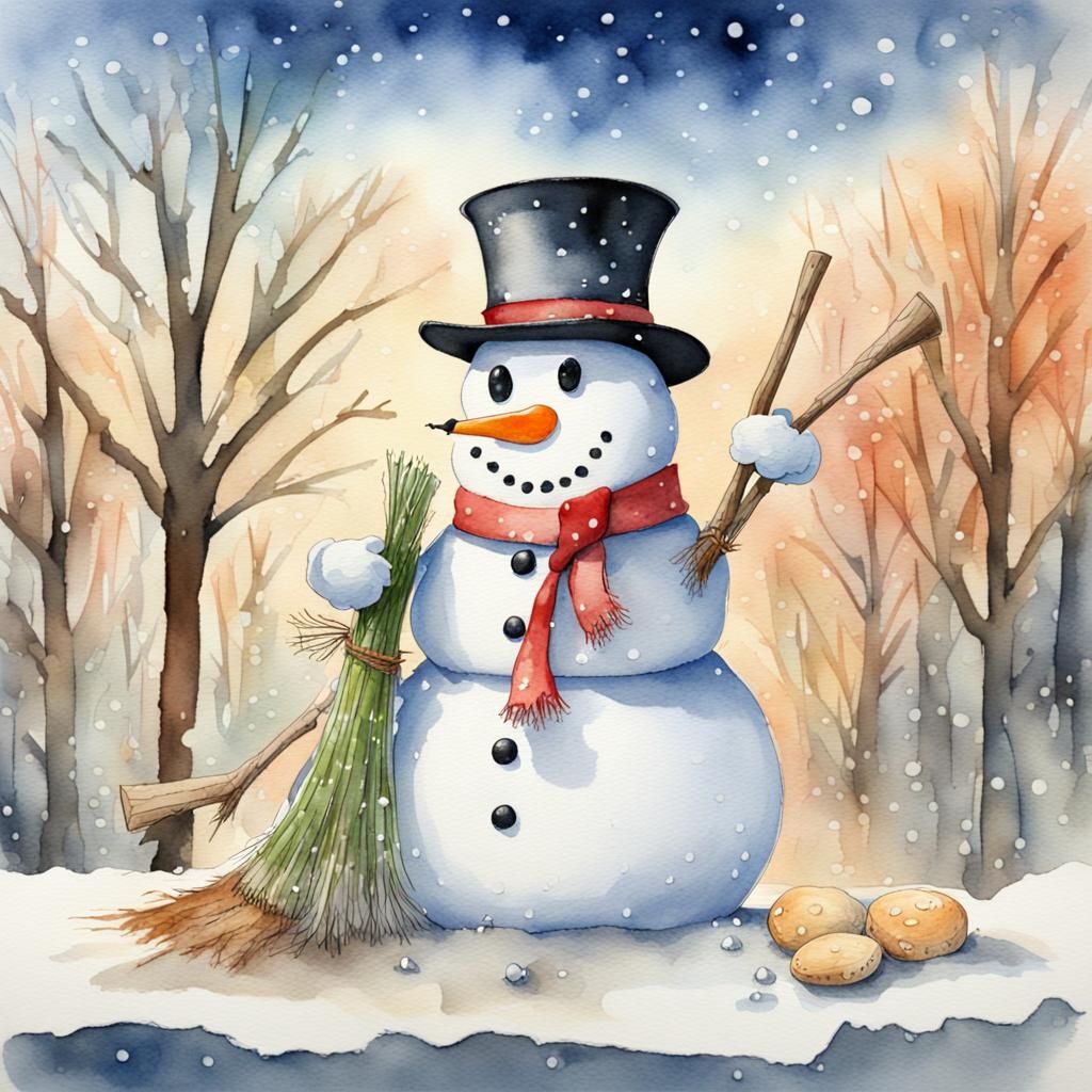 Watercolor Painting of Frosty the Snowman
