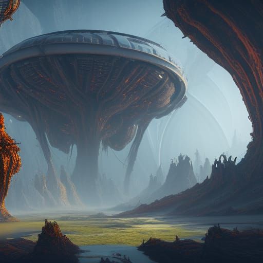 Detailed Alien Hive in Deep Color, Fantasy Concept Art