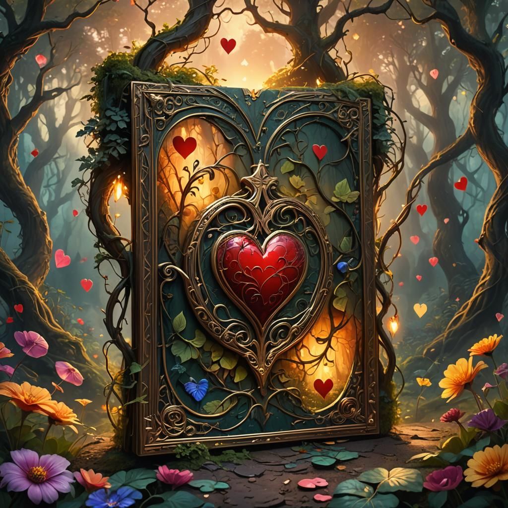Mystical Ace of Hearts in Fantasy Forest