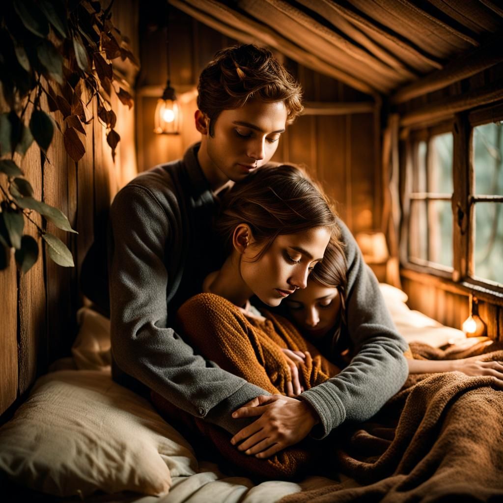 Lovers Embrace in Golden Light: Intimate Portrait