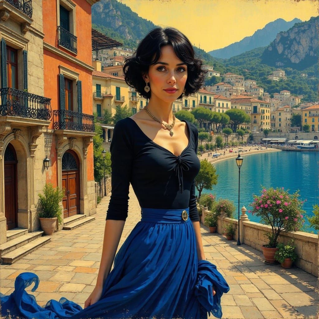 Elegant Woman in Monte Carlo, Art Nouveau Style