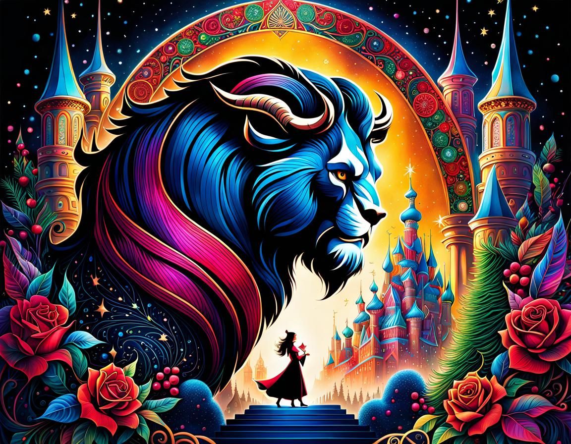 Psychedelic Beauty and the Beast Christmas Artwork