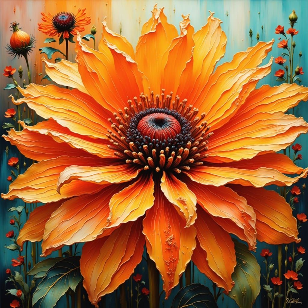 Vibrant Orange Blossom in Watercolor Style