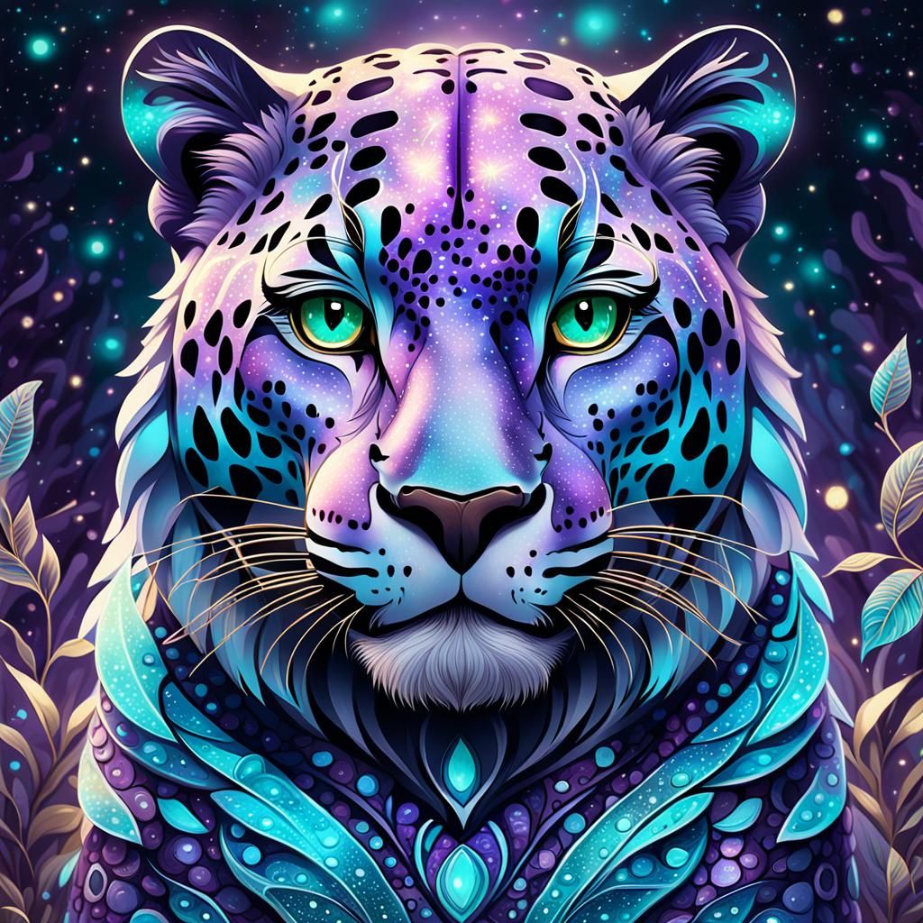 Angelic Chibi Jaguar in Ethereal Landscape