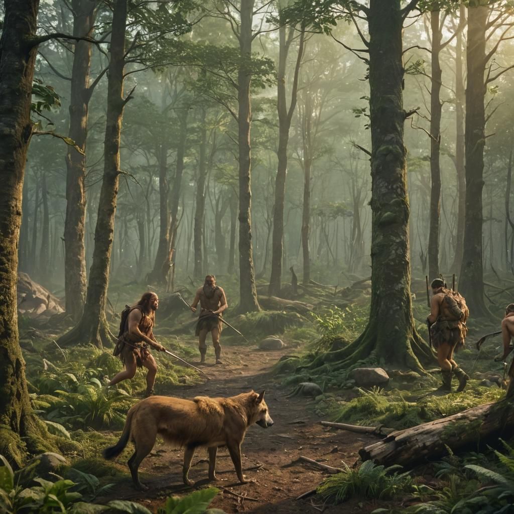 Paleolithic Hunters in Primeval Forest: Concept Art