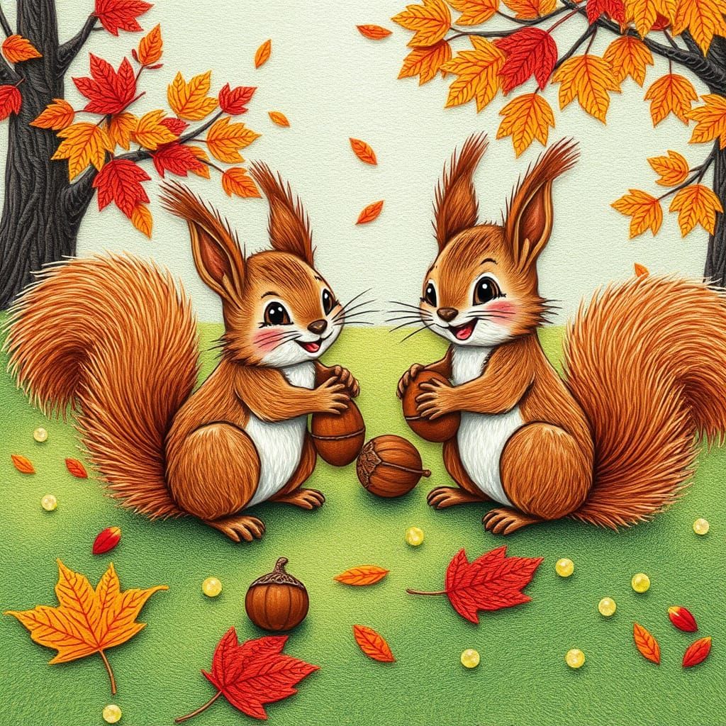 Joyful Squirrels Playing in Autumn Park