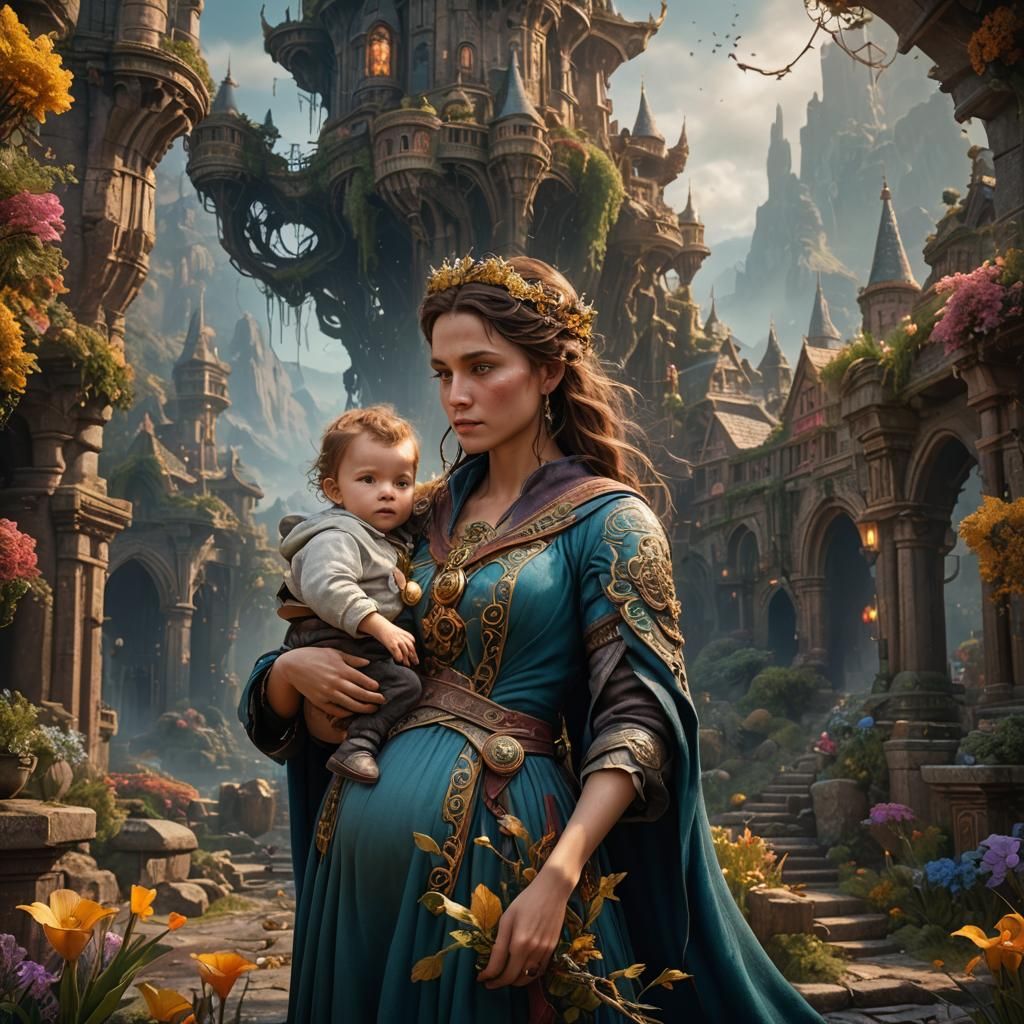 Realistic Motherhood in Detailed Matte Painting Style