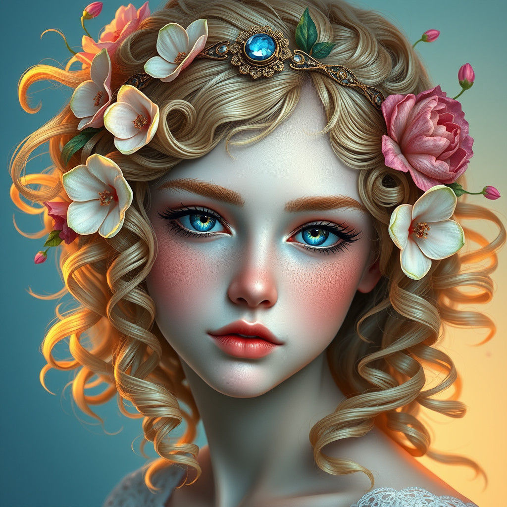 Fantasy Flower Girl Art Nouveau Portrait
