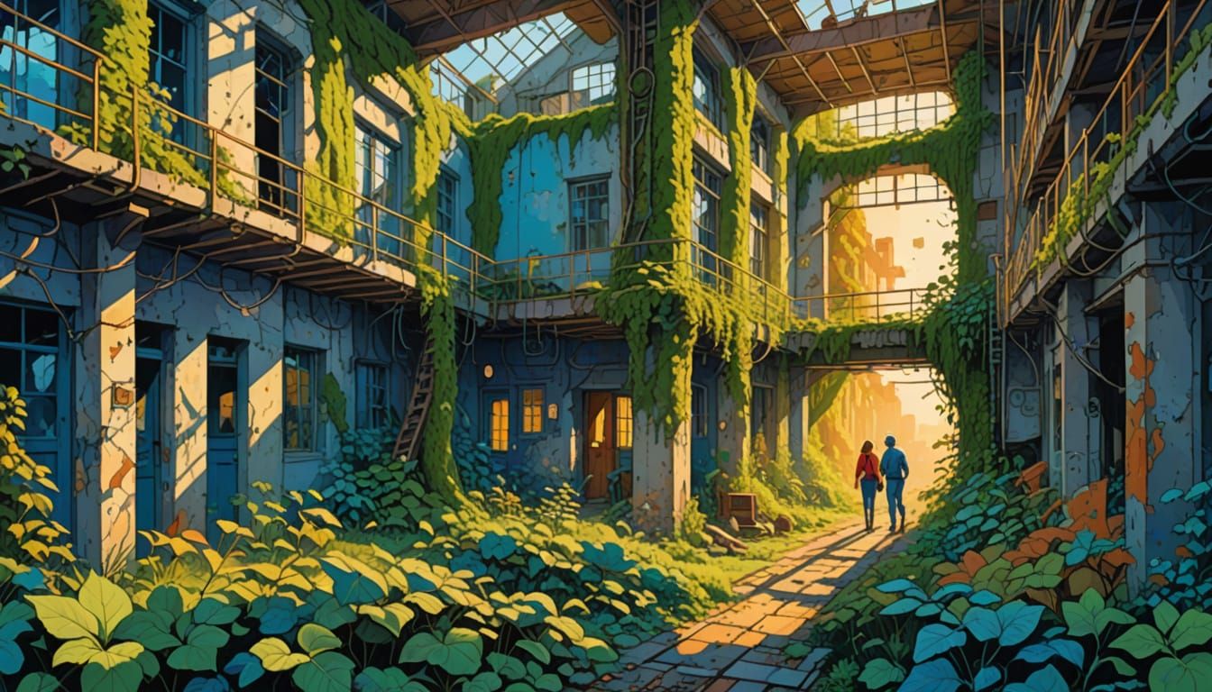 Exploring Abandoned Factory in Comic Book Style