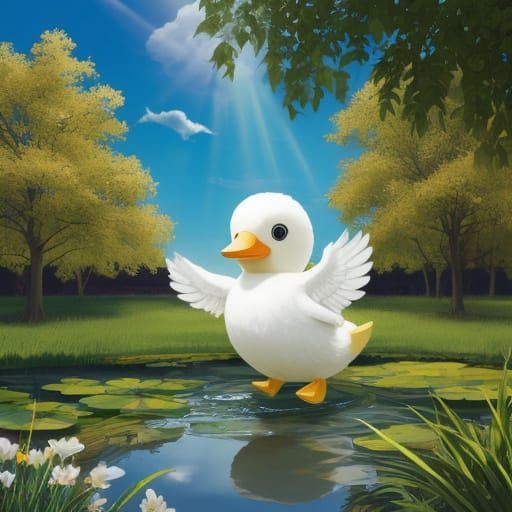 Whimsical Dancing Duck with God Rays
