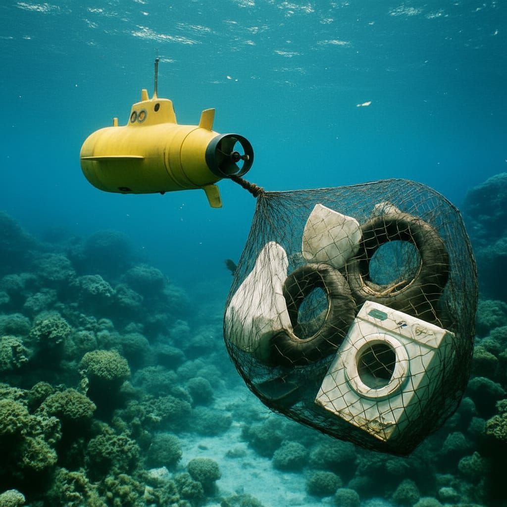 Underwater Submarine Cleans Coral Reef of Waste