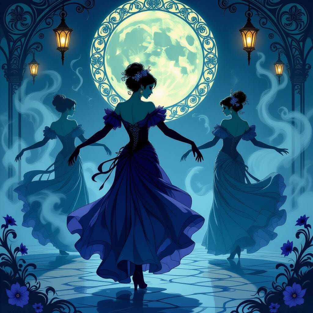 Undead Dancers in Ethereal Art Nouveau Style