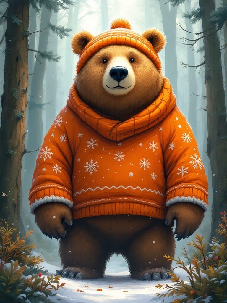 Whimsical Bear in Vibrant Sweater