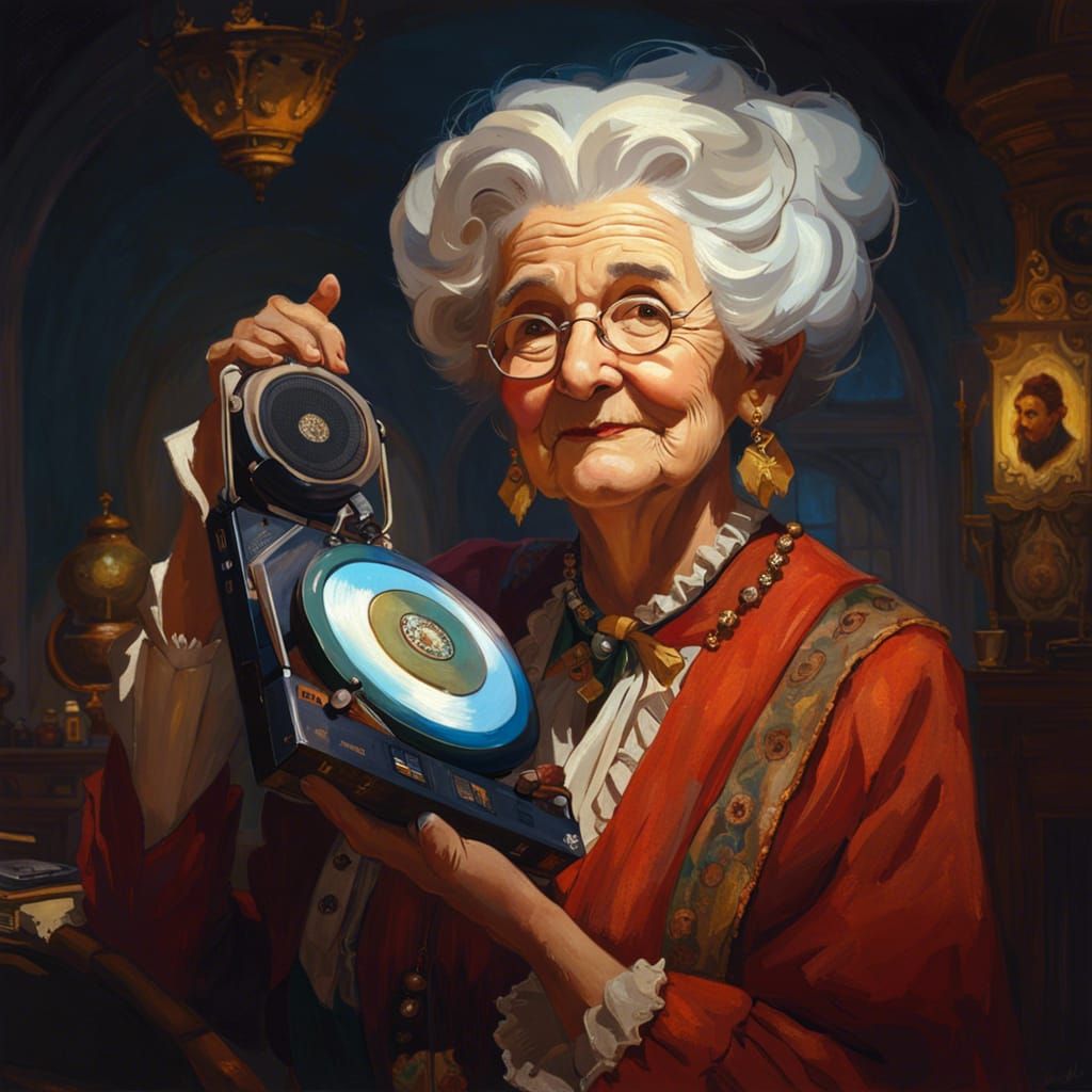 Victorian Woman Listening to Music, Detailed Oil Painting