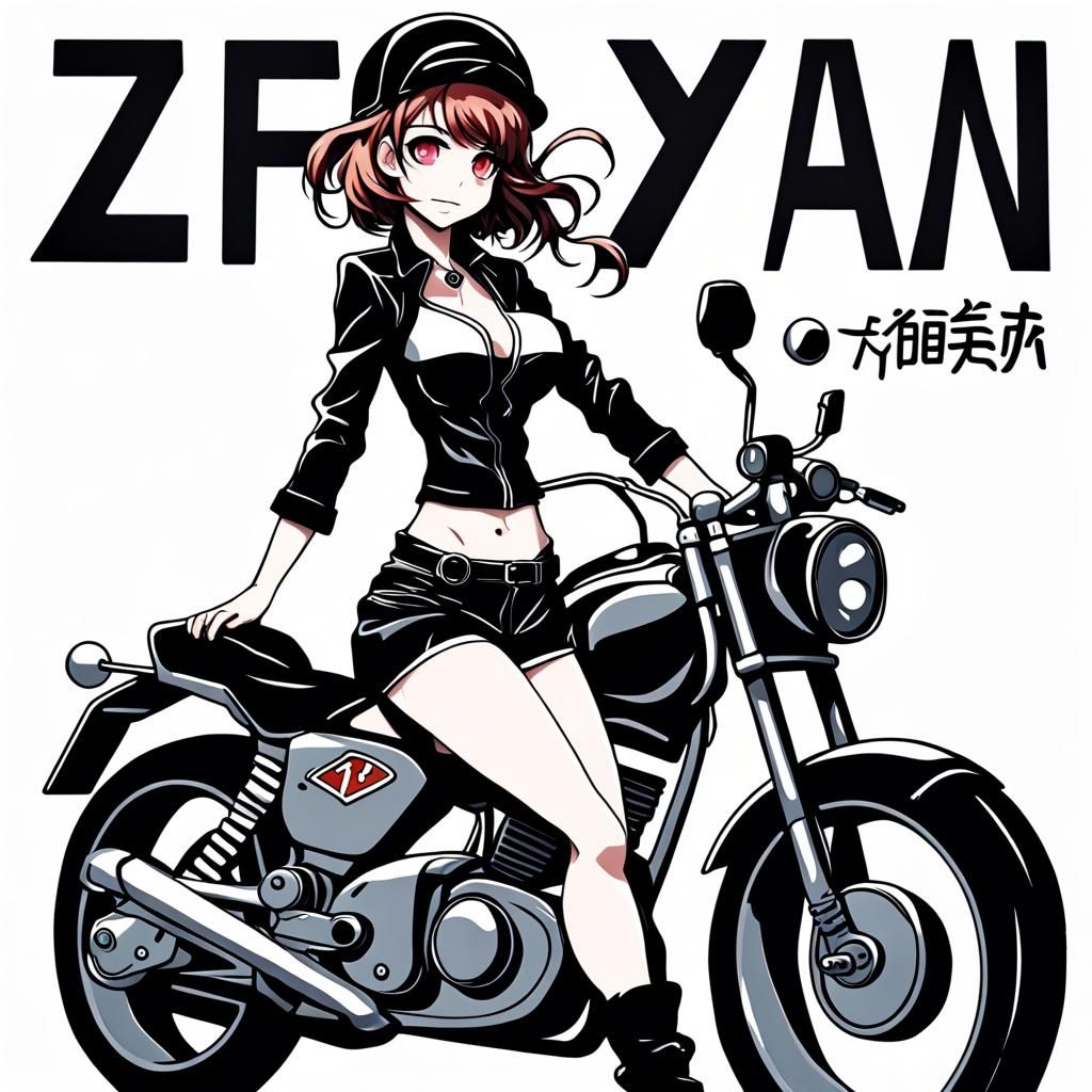 girl, curvy , on a motorbike, by artist "anime", Anime Key Visual, Japanese Manga, Pixiv, Zerochan, Anime art, Fantia