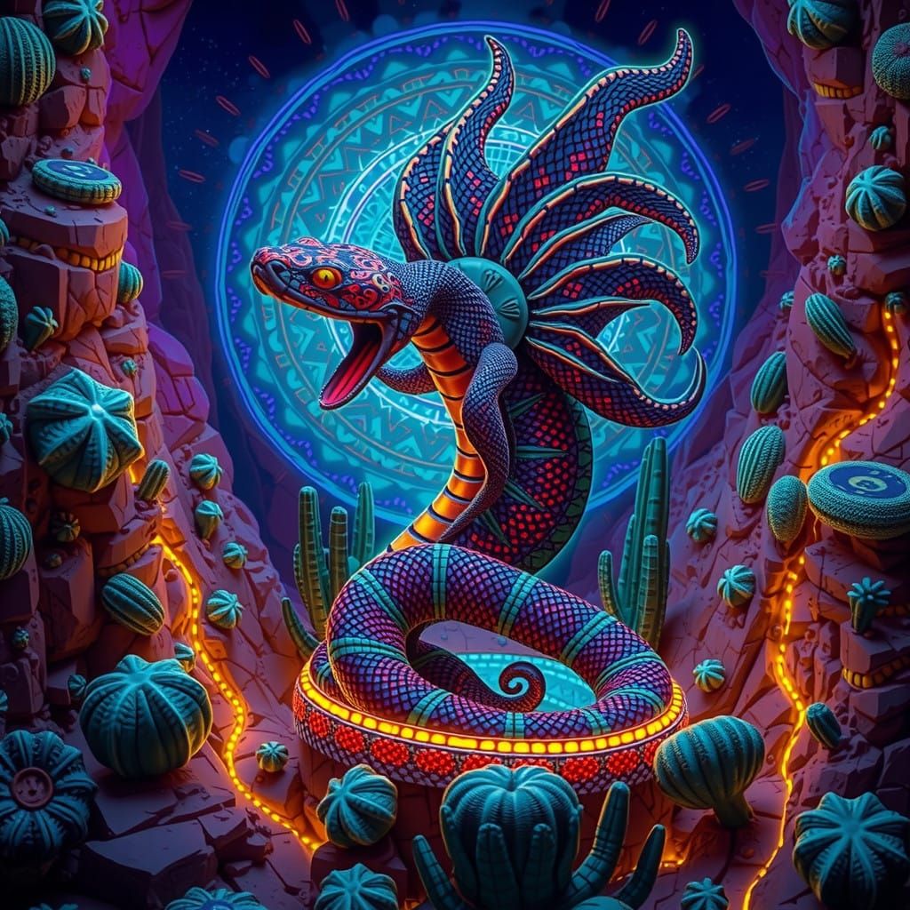 Glowing Mexican Folk Art Goddess in a Vibrant Diorama