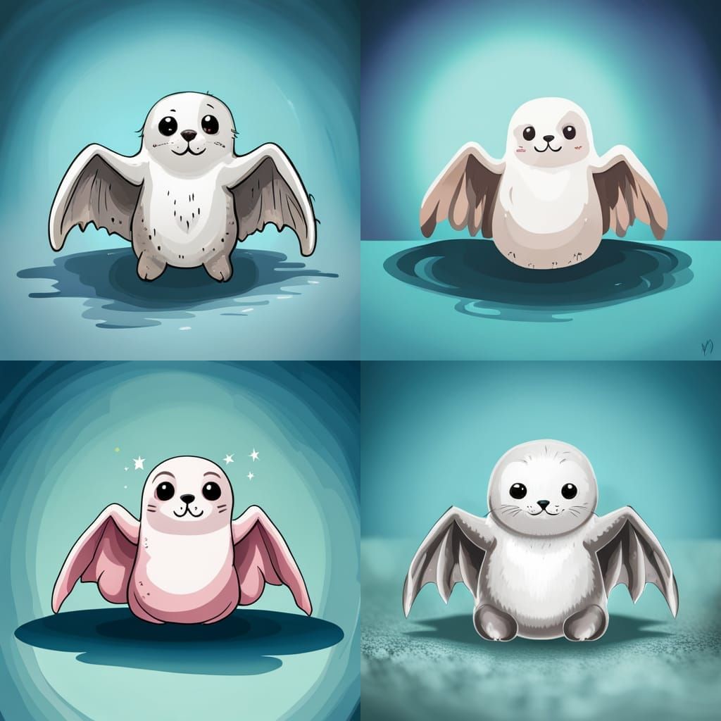 Cute Mottled Gray Seal with Bat Wings