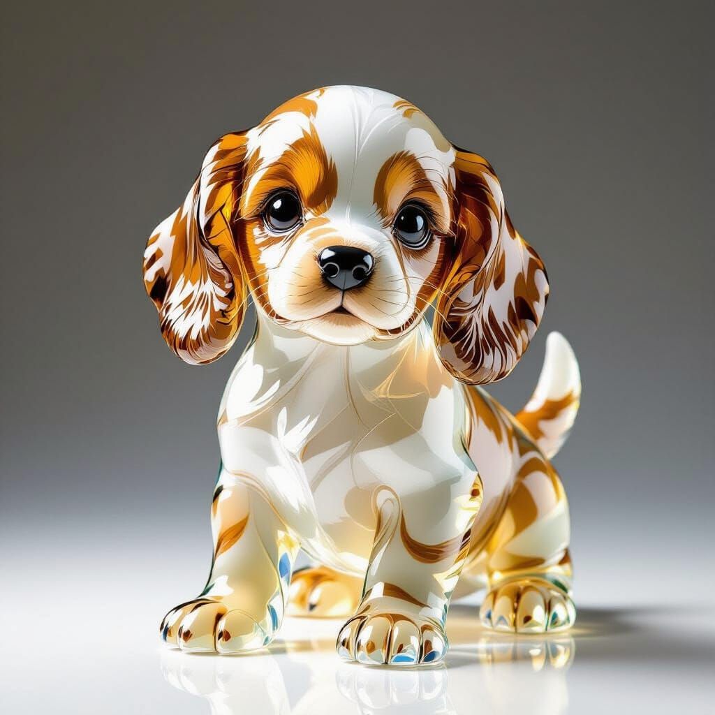 Glass Cocker Spaniel Puppy, Crystalline Sculpture