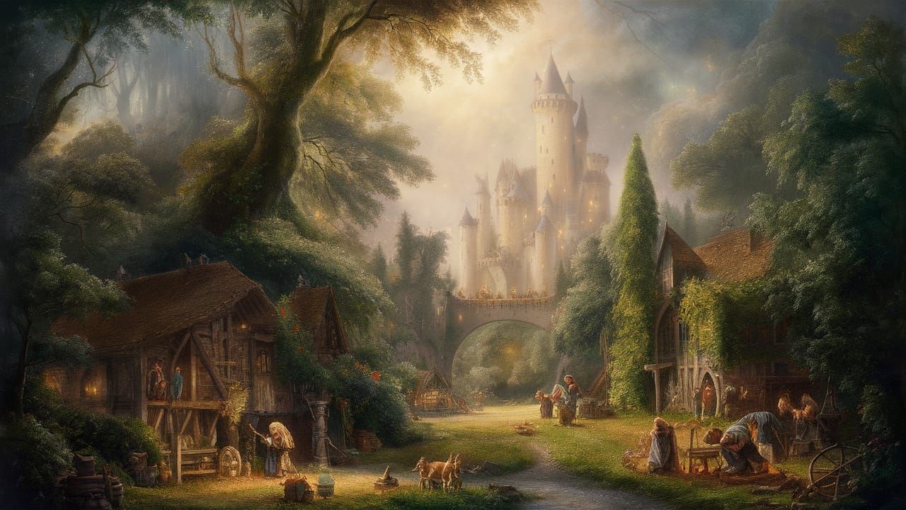 Ethereal Forest Scene with Medieval Castle, Luminism Style