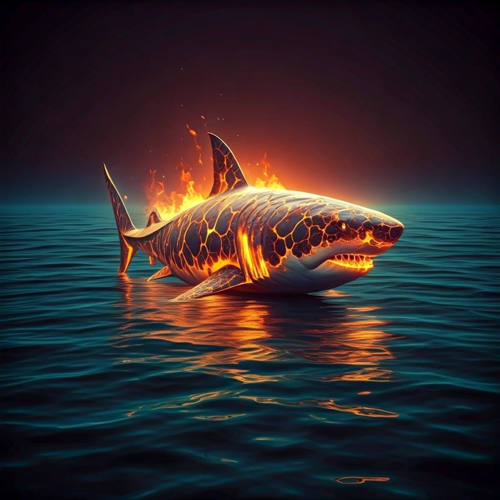 Majestic Fire Shark in Iridescent Ocean