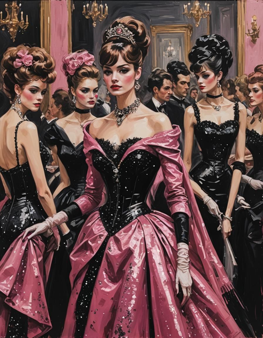 Glamorous Dark Pink and Black Fashion Sketches