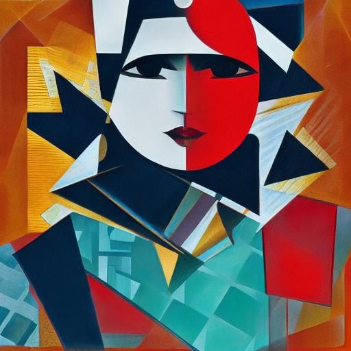 Cubist Geisha in Neo-Cubism Art Deco Style