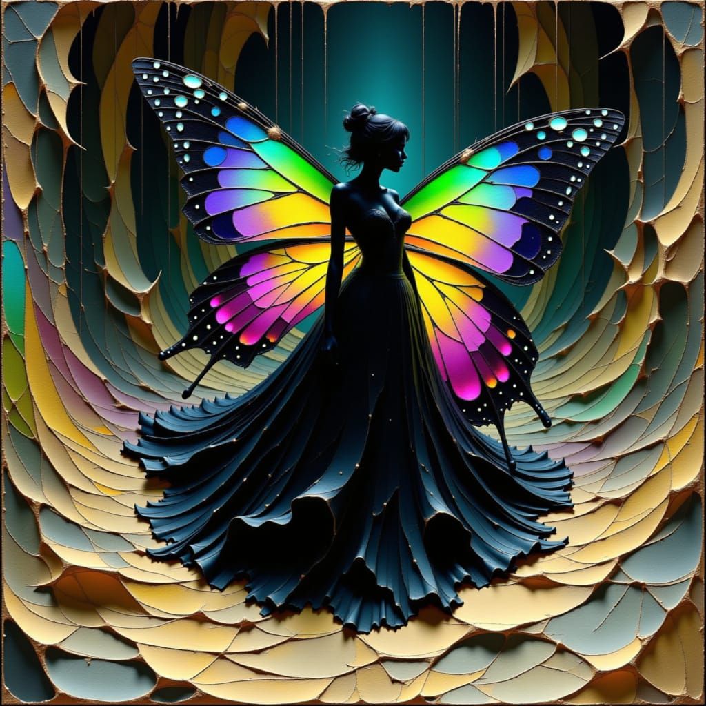 Iridescent Butterfly Emerges from Escher Vortex