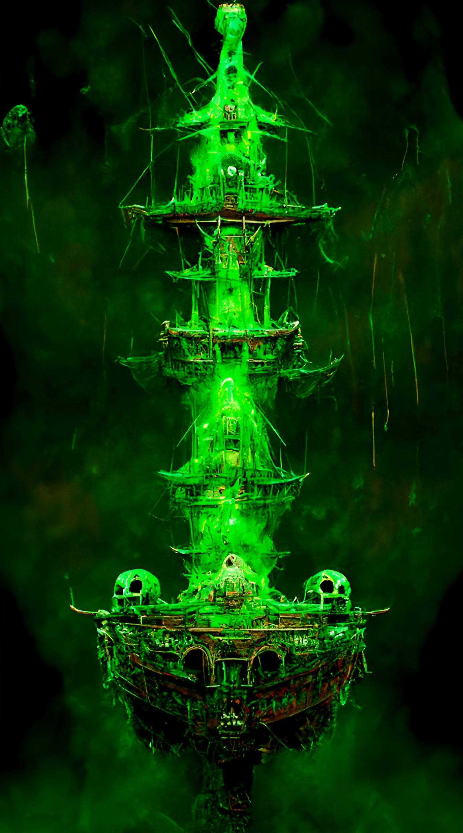 Eerie Pirate Ghost Ship on Misty Sea