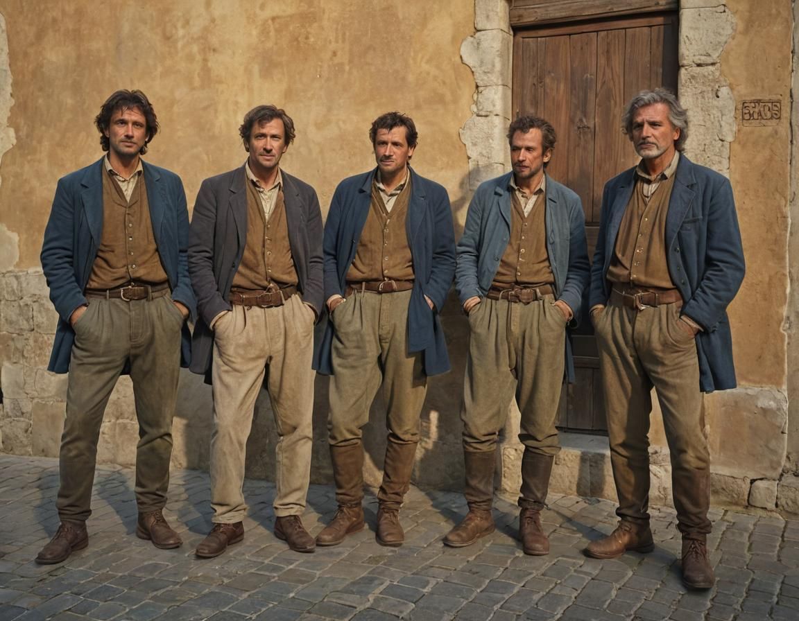 Renaissance Men in Sun-Drenched Piazza