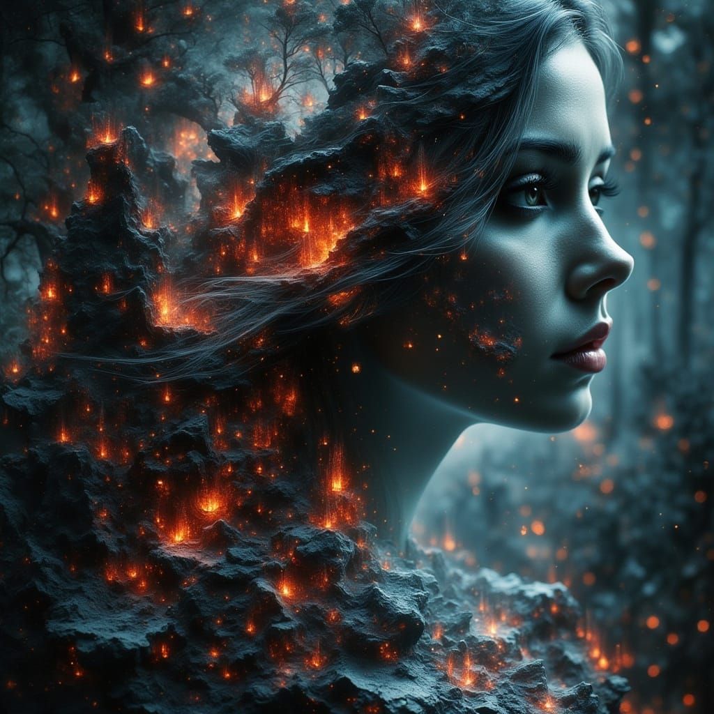 Witch Portrait with Double Exposure Effect