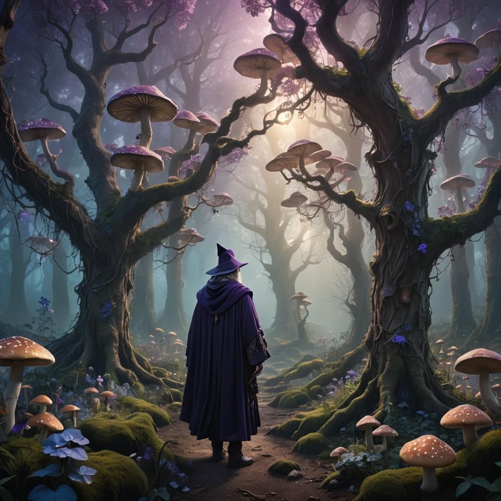 Mystical Wizard in a Fantasy Forest: Digital Matte Painting