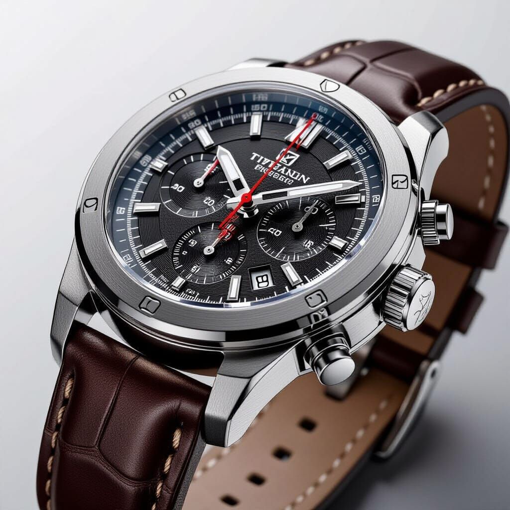 Titanium Sports Watch with Chronograph in Photorealistic Sty...