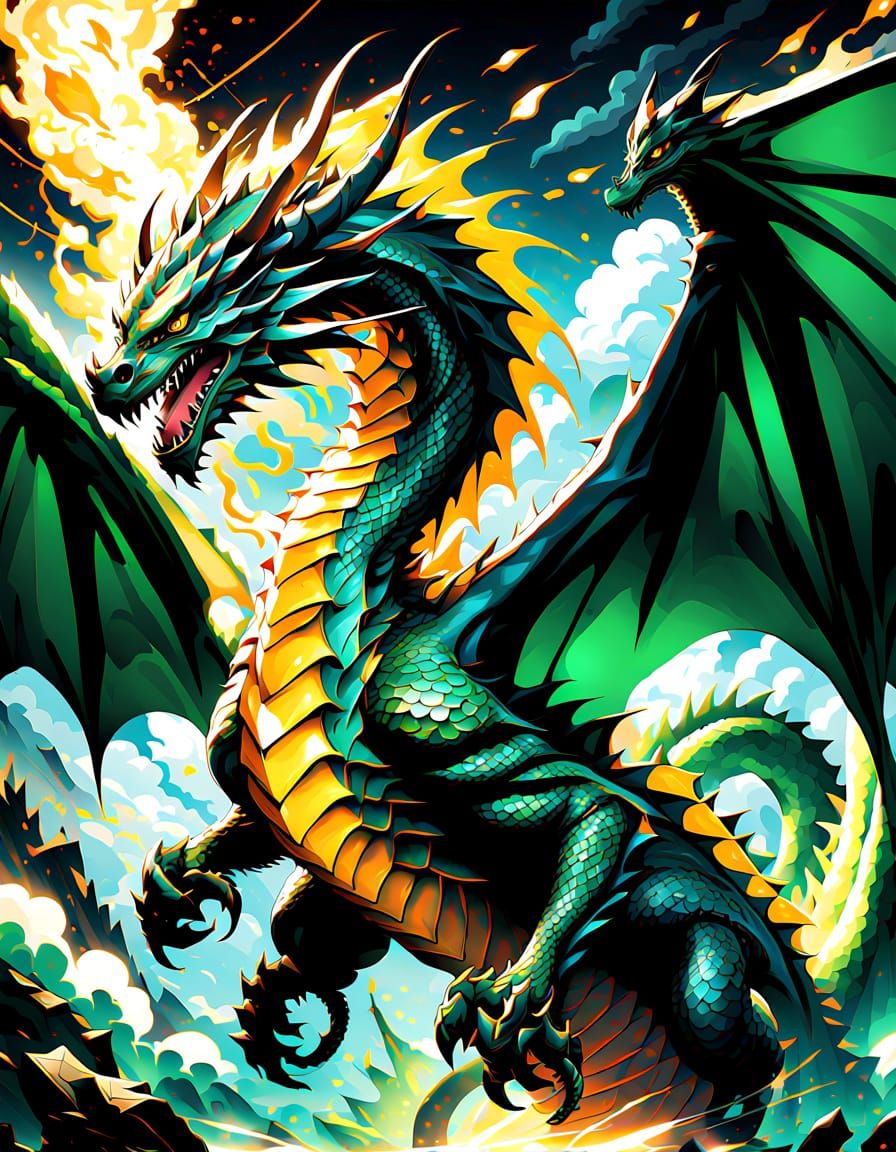 Emerald Dragon in Dynamic Anime Flight