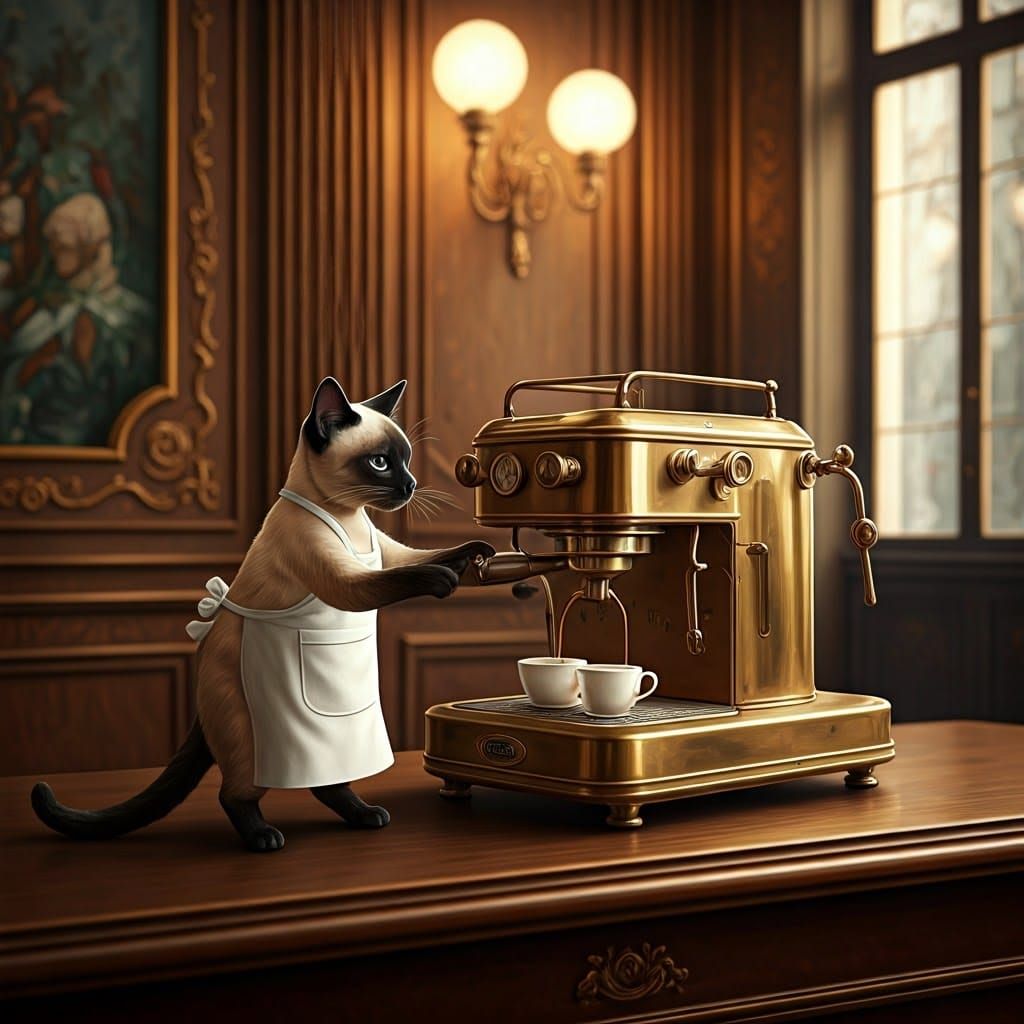 Siamese Cat Barista in Belle Époque Cafe