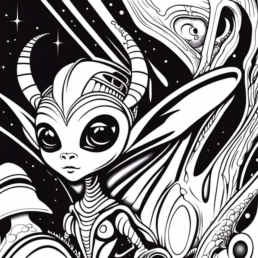 Coloring Book Style Alien Illustration