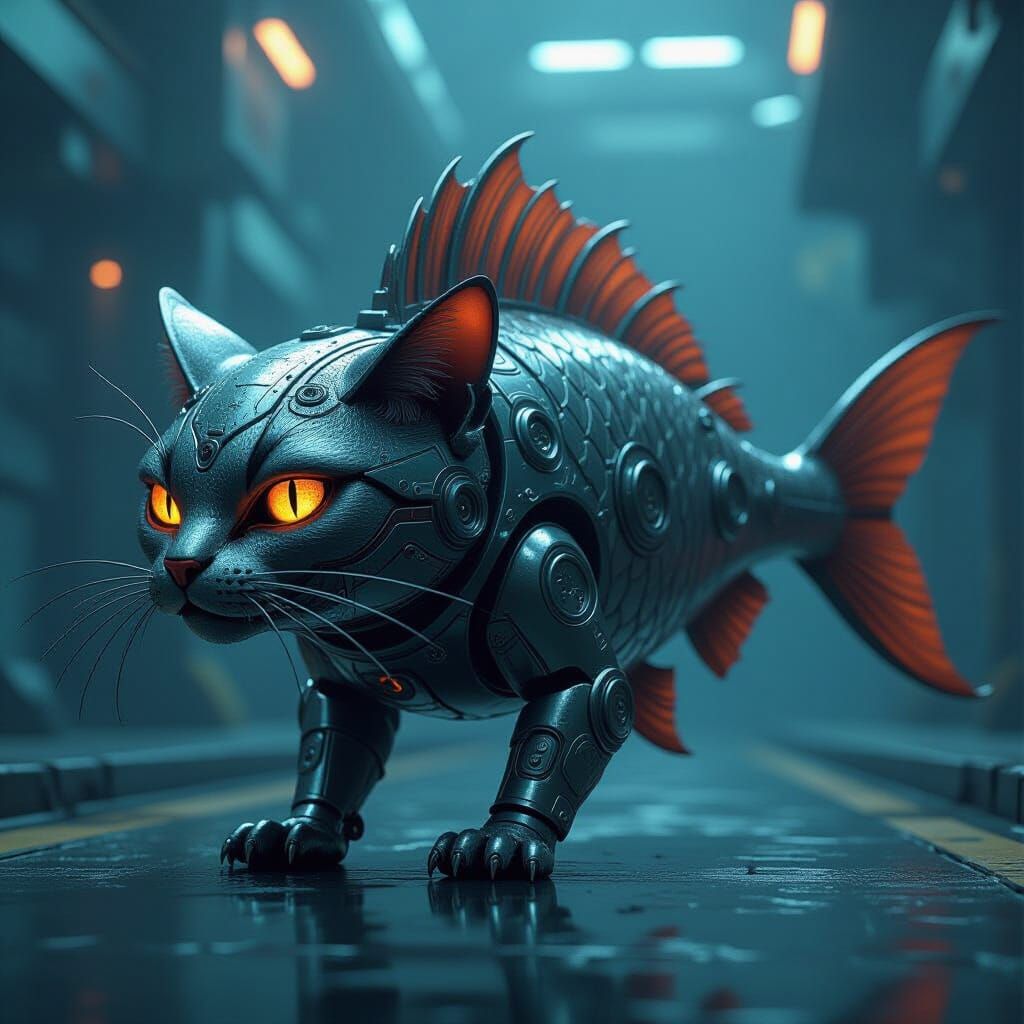 Futuristic Catfish Creature in Polished Metal