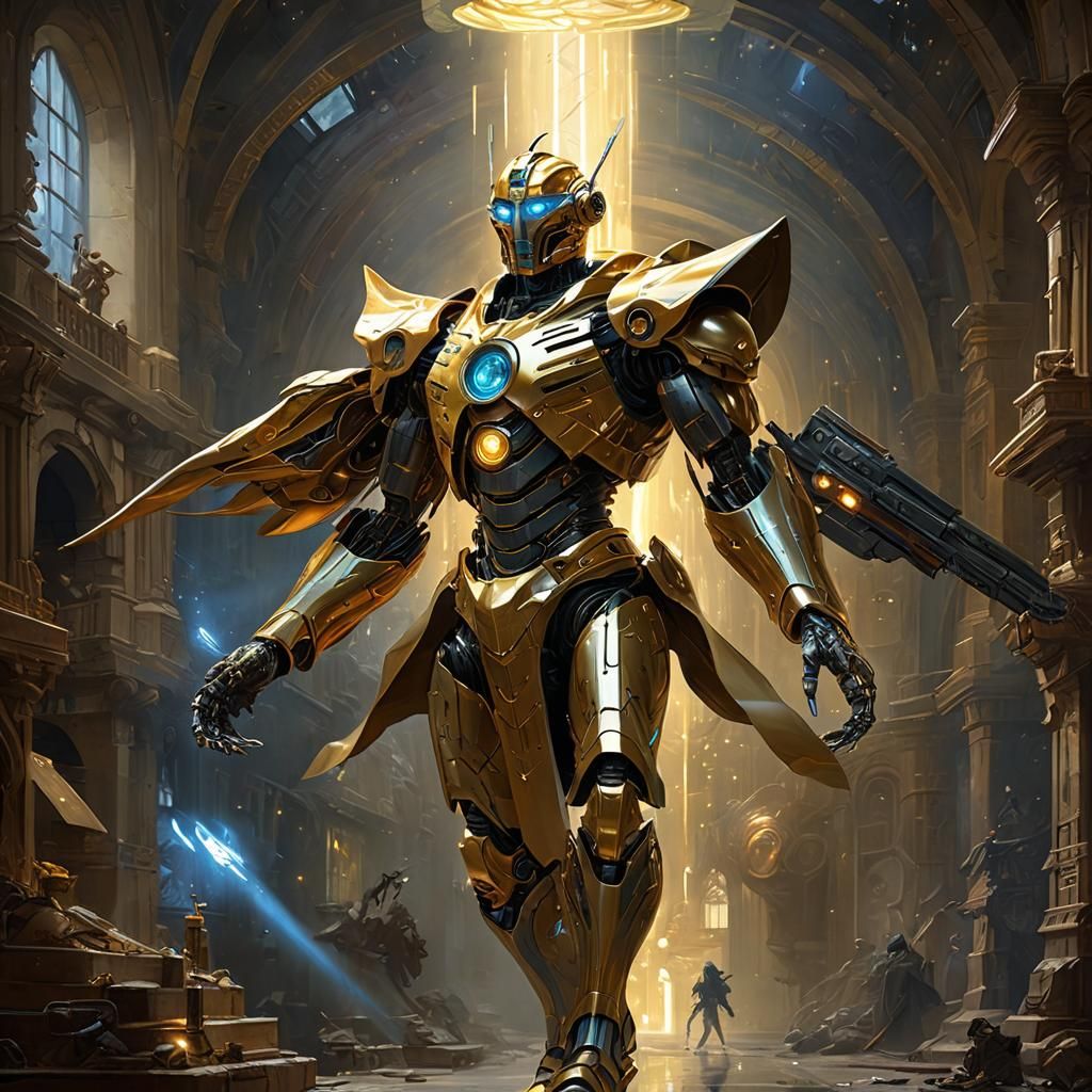 Futuristic Golden Robot Inspired by Harry Potter Theme