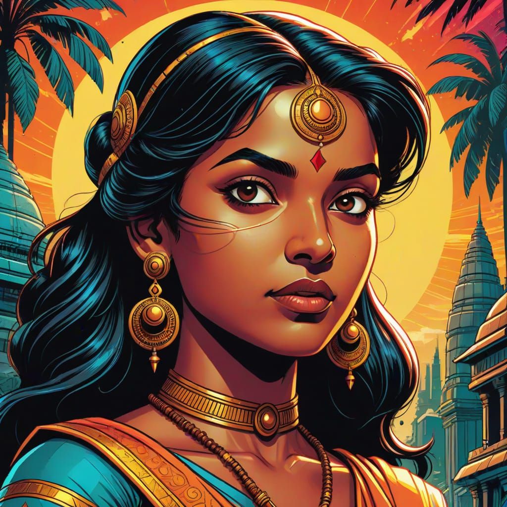 Retro Comic Book Style South Indian Girl