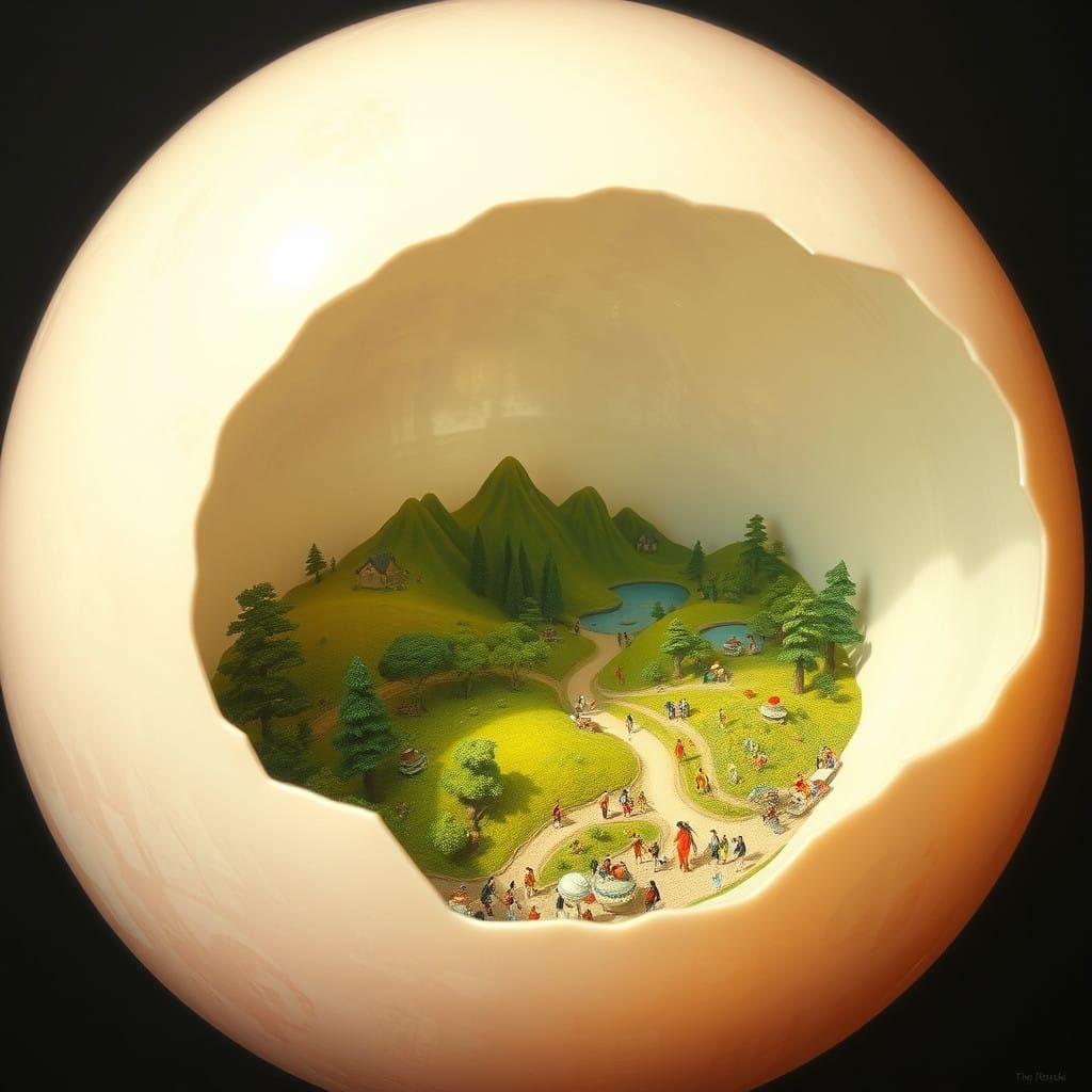 Gigantic Ostrich Egg Contains Miniature Whimsical World