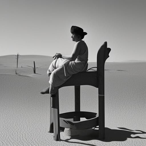 Desert Dairy: Girl Milking Cow in Surreal Scene