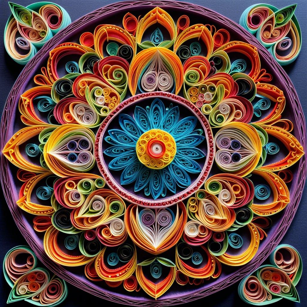 Intricate Quilled Paper Mandala in Photorealistic Detail
