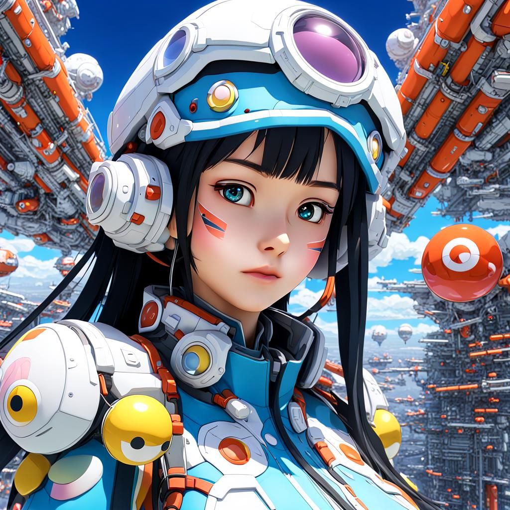 Confident Woman in Futuristic Spaceship Corridor