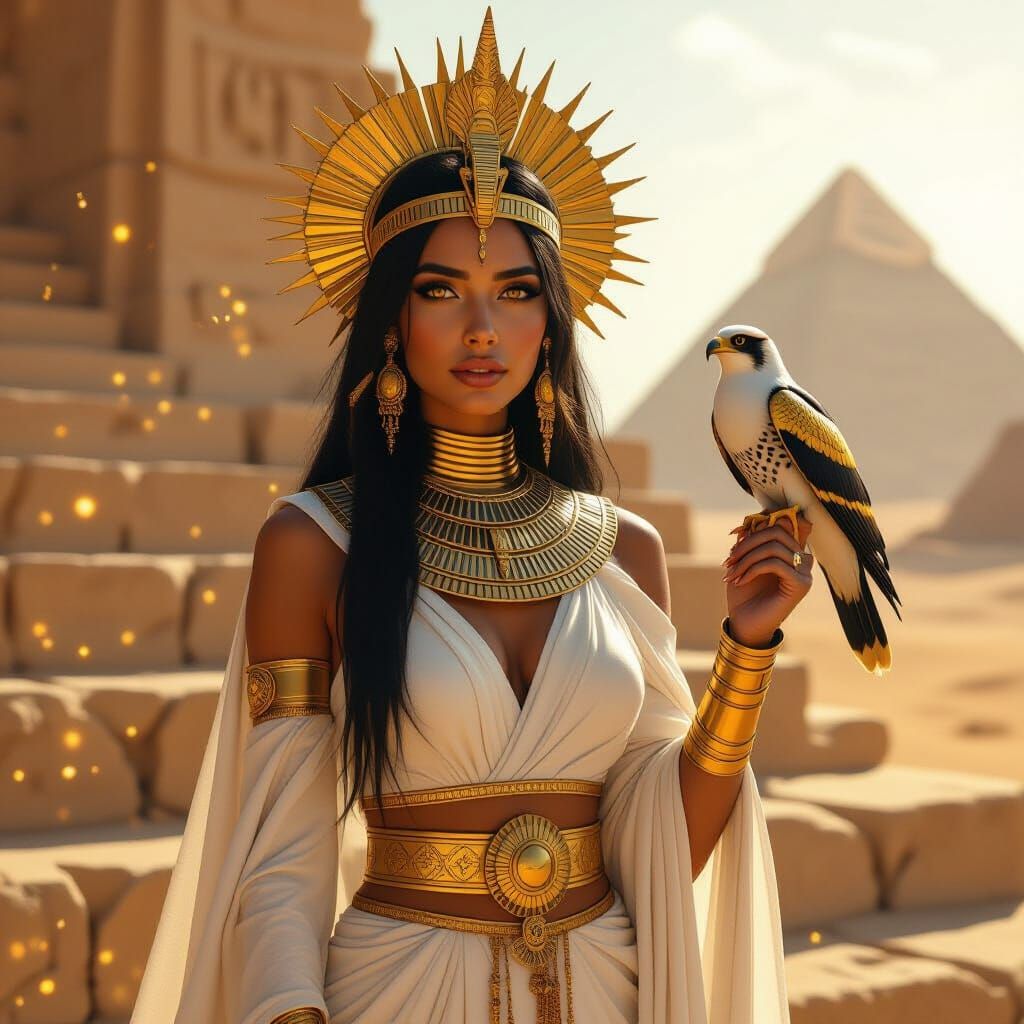 Egyptian Sun Priestess with Golden Falcon