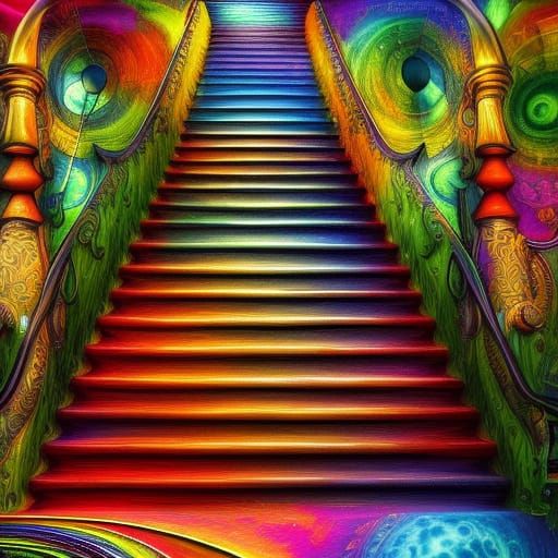 Mystical Staircase: Detailed Photorealistic Solarpunk Fantas...