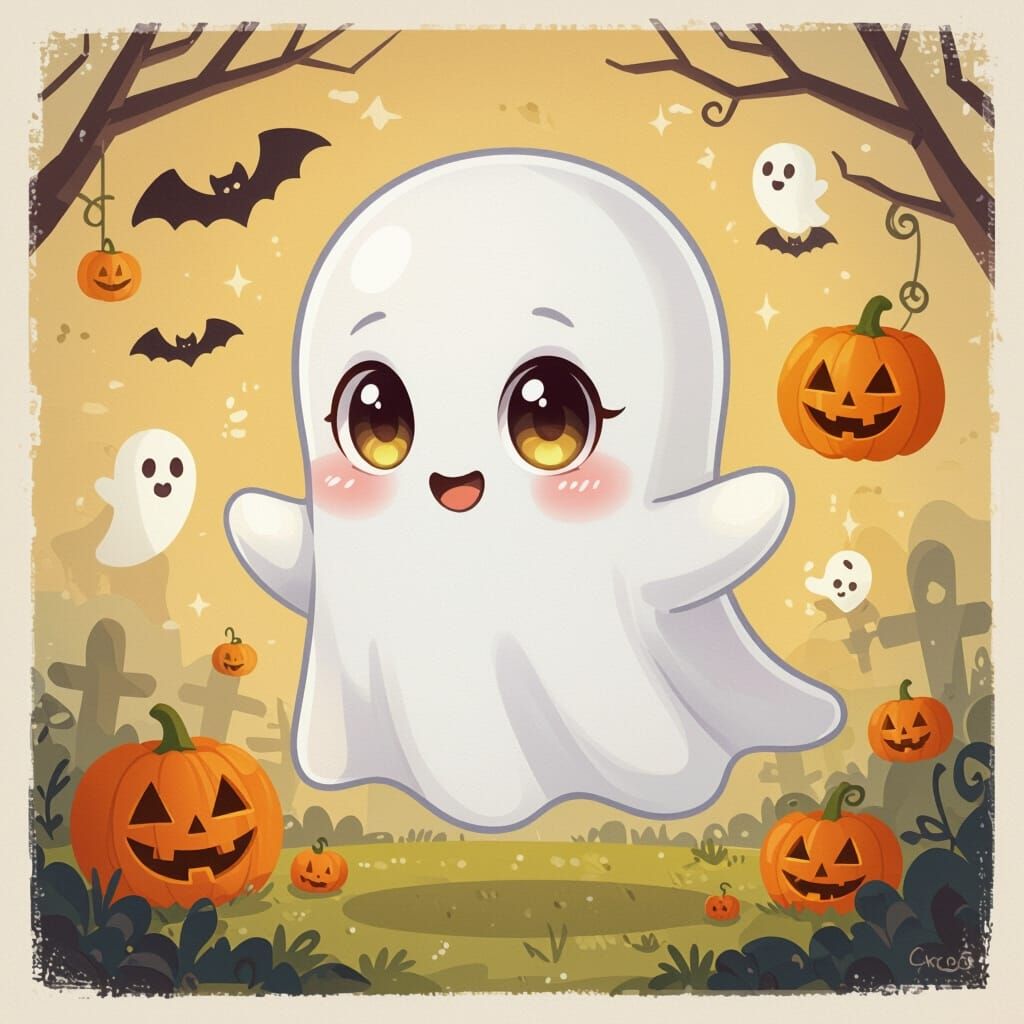 Adorable Chibi Ghost with Expressive Eyes