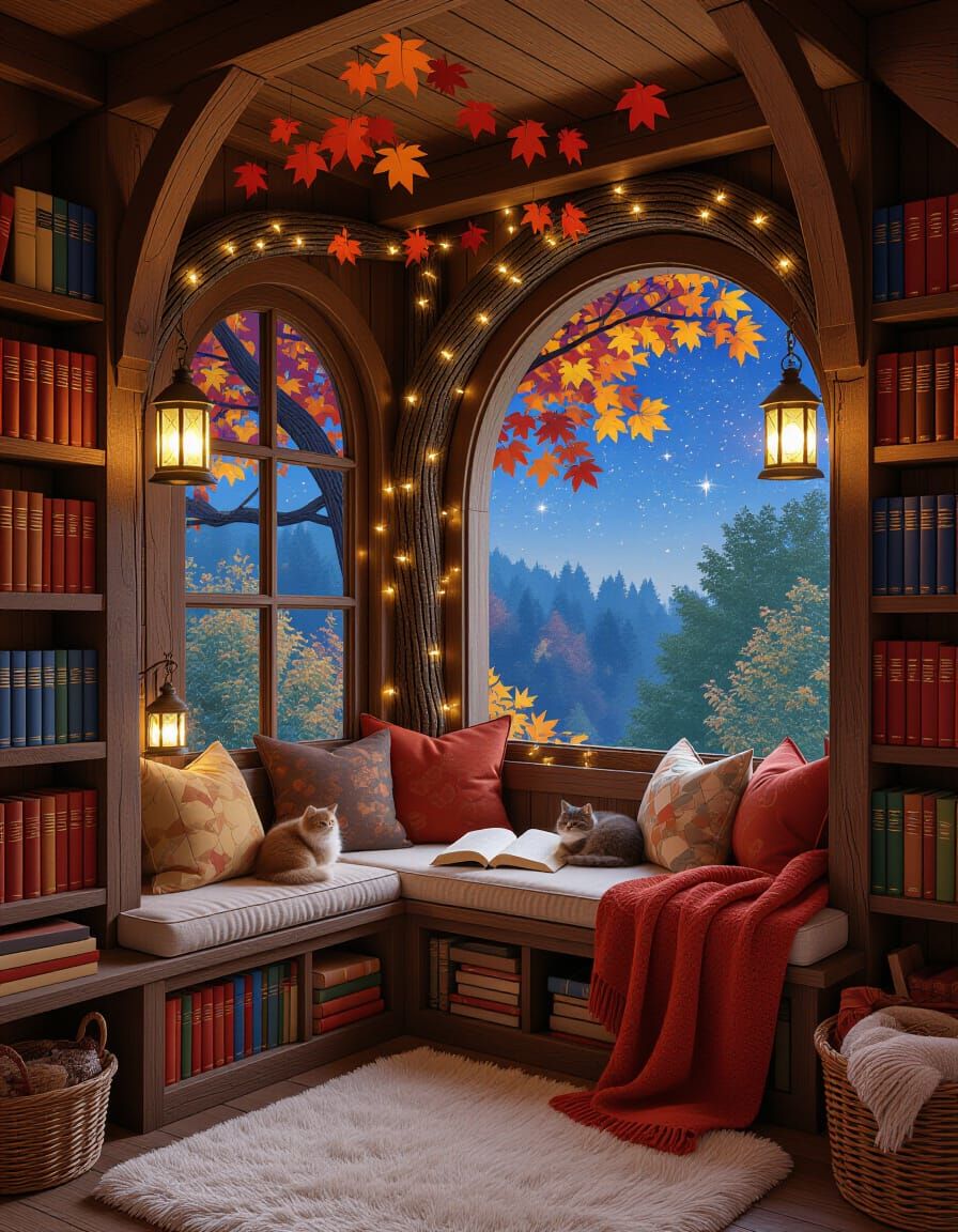Magical Treehouse Reading Nook at Night