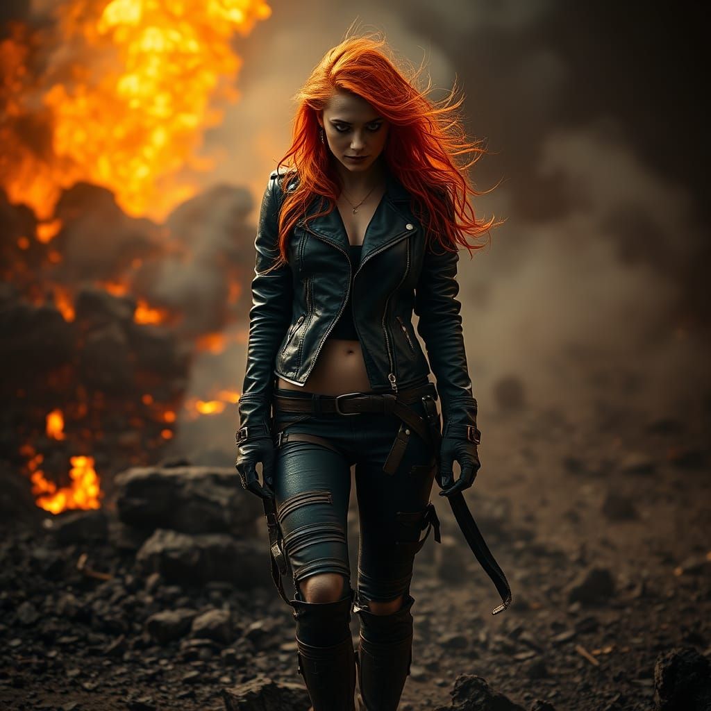 Fiery Genasi Warrior in Dark Attire
