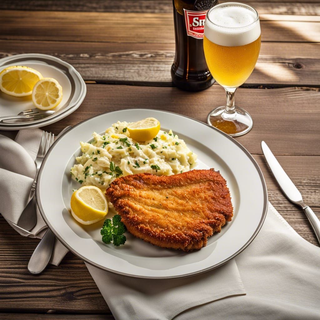 Delicious Wiener Schnitzel with Potato Salad, HDR